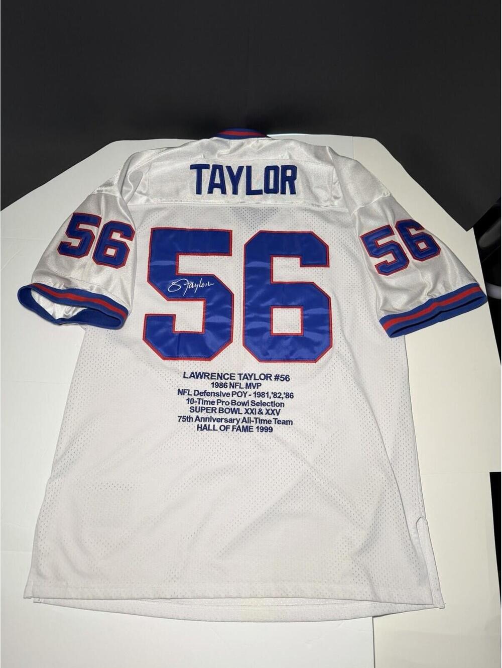 Lawrence Taylor NYG Embroidered Autograph Mitchell & Ness -White Pro Stat Jersey
